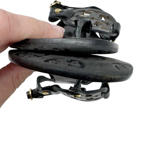 TORY BURCH Black Patent Leather Miller Kitten Heels Sandals Logo Classic Size 8 - Picture 8 of 8